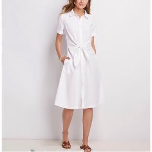 Vineyard Vines White Linen Midi Shirt Dress with Tie Waist